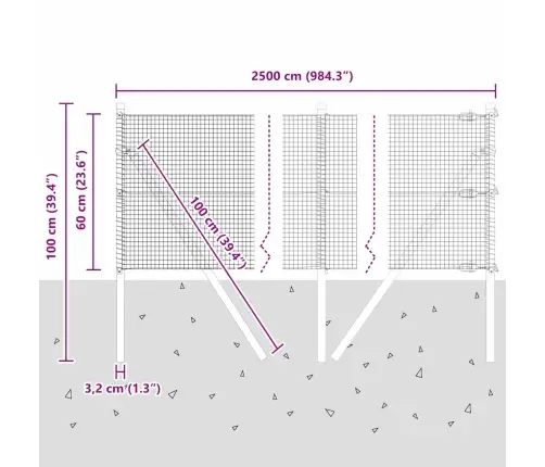 Metinātā Stieple Ar 13 Stabiem Zaļš 0.6X25 M Tērauds Vidaxl