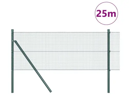 Metināta Sieta Žogs Ar 13 Stabiem Zaļš 0.8X25 M Tērauds Vidaxl