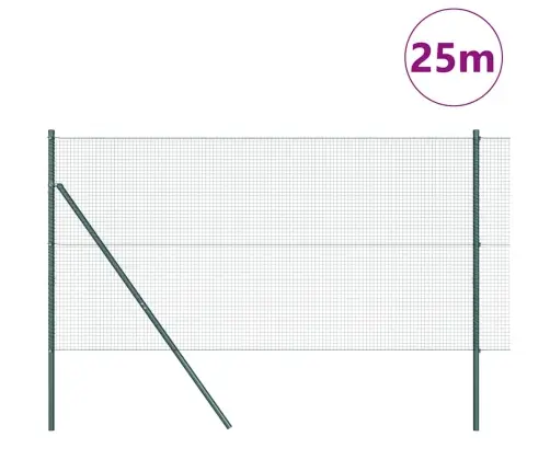 Metinātais Stieples Žogs Ar 13 Stabiem Zaļš 1.2X25 M Tērauds Vidaxl