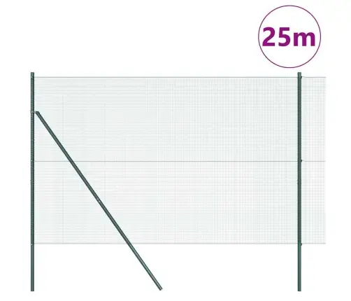 Metinātā Stieple Ar 13 Stabiem Zaļā 1.5X25 M Tērauda Vidaxl
