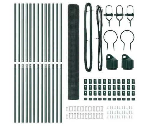 Metināto Žogu Sistēma Ar 13 Stabiem Zaļā 1.5X25 M Tēraudā Vidaxl