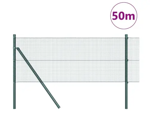 Metinātais Stieples Žogs Ar 13 Stabiem Zaļš 0.5X50 M Tērauds Vidaxl