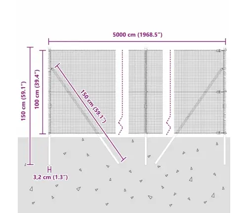 Metināts Stieņu Žogs Ar 13 Stabiem Zaļš 1X50 M Tērauds Vidaxl
