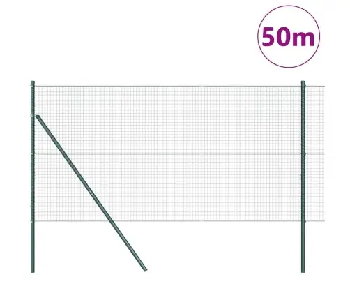 Vidaxl Slēgtais Stiepļu Žogs Ar 13 Stabiem Zaļš 1.2X50 M Tērauds