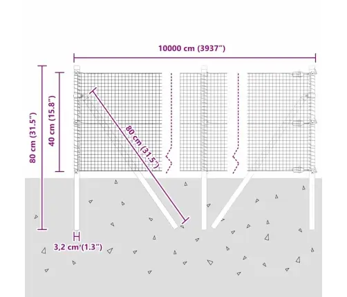 Metināta Stieple Ar 13 Stabiem Zaļā 0.4X100 M Tērauda Vidaxl
