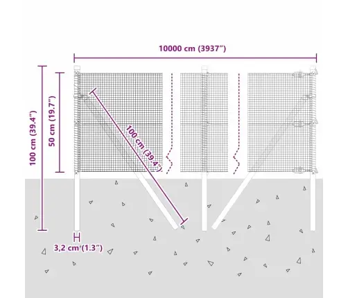 Savilkto Stieņu Žogs Ar 13 Stabiem Zaļš 0.5X100 M Tērauds Vidaxl