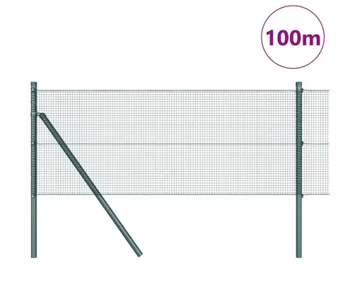 Savienotais Metāla Žogs Ar 13 Stabiem Zaļš 0.6X100 M Tērauds Vidaxl