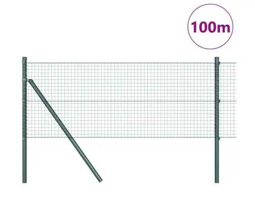 Metinātas Stieples Žogs Ar 13 Stabiem Zaļš 0.8X100M Tērauds Vidaxl