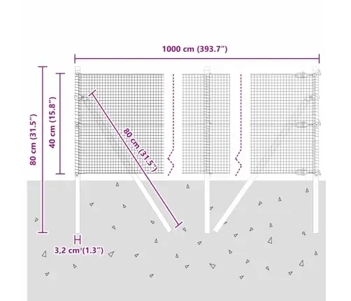 Metināto Stieņu Žogs Ar 7 Stabiem Pelēks 0.4 X 10 M Tērauds Vidaxl