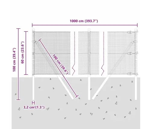 Metinātais Vadu Žogs Ar 7 Stabiem Pelēks 0.6X10 M Tērauds Vidaxl