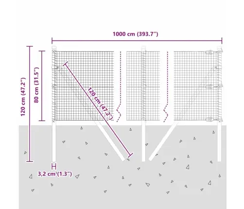 Metinātā Stiepļu Siena Ar 7 Stabiem Pelēka 0.8X10 M Tērauda Vidaxl
