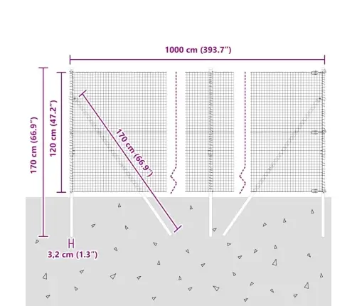 Metinātu Stieples Žogs Ar 7 Stabiem Pelēks 1.2X10 M Tērauds Vidaxl