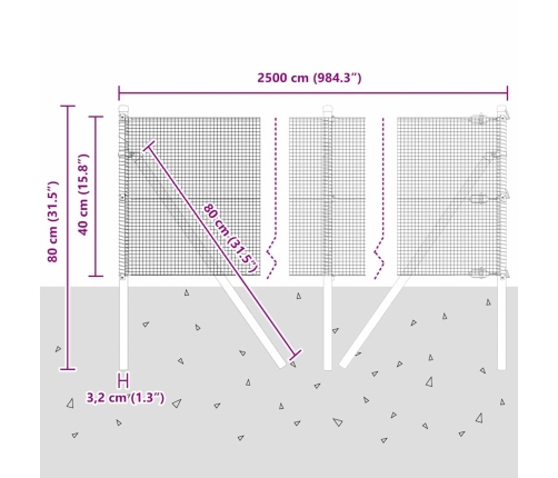 Tvora Su Stulpais Pilka 0.4 X 25 M Plienas