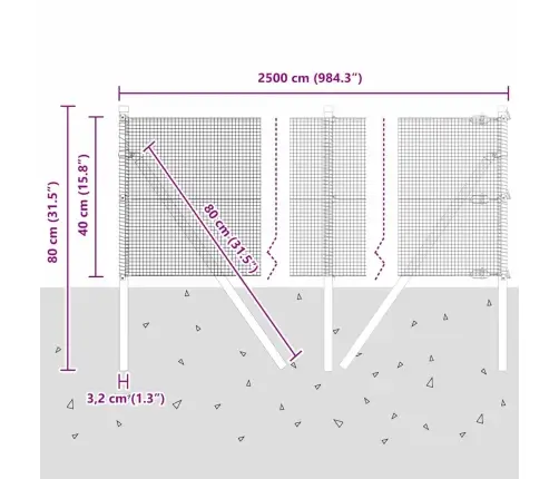 Metināts Vads Žogs Ar 13 Stabiem Pelēks 0.4 X 25 M Tērauds Vidaxl