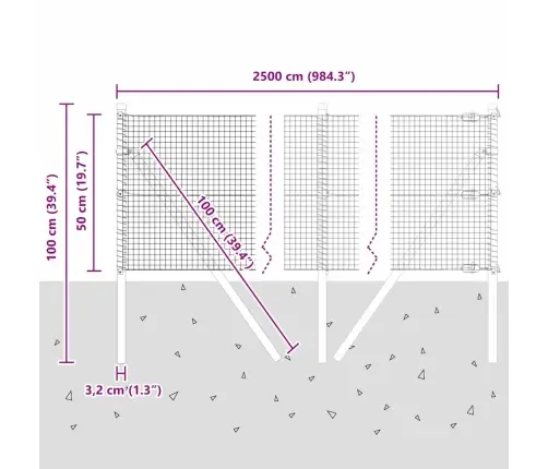 Žoga Stabu Kompleks 2 Gab. Pelēks Metāls 25 X 0.5 M Izturīgs Vidaxl