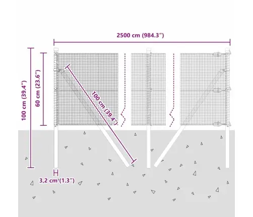 Welded Wire Fence Ar 13 Stabiem, Pelēks 0.6X25 M Tērauds Vidaxl