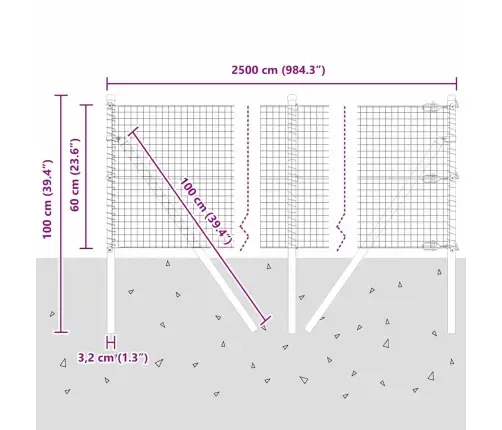 Metināts Žogs Ar 13 Stabiem Pelēks 0.6X25 M Tērauda Vidaxl