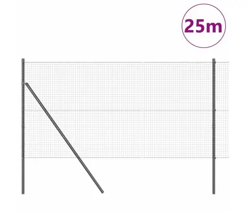 Metinātā Stieņa Žogs Ar 13 Stabiem Pelēks 1X25 M Tērauds Vidaxl
