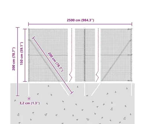 Metināta Sieta Žogs Ar 13 Stabiem Pelēks 1.5X25 M Tērauds Vidaxl