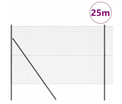 Metināta Sieta Žogs Ar 13 Stabiem Pelēks 1.5X25 M Tērauds Vidaxl