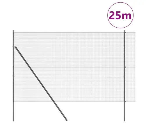 Metināts Vadu Žogs Ar 13 Stabiem Pelēks 1.6X25 M Tērauds Vidaxl