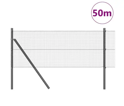 Metināts Stieples Žogs Ar 13 Stabiem Pelēks 0.6X50 M Tērauds Vidaxl