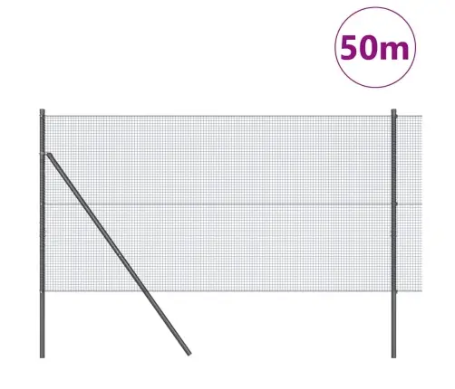 Metināts Stieples Žogs Ar 13 Balstiem Pelēks 1X50 M Tērauds Vidaxl