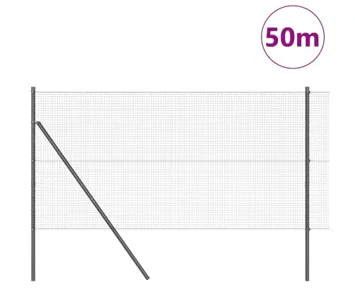 Metināto Stieple Žogs Ar 13 Stabiem Pelēks 1,2X50 M Tērauds Vidaxl