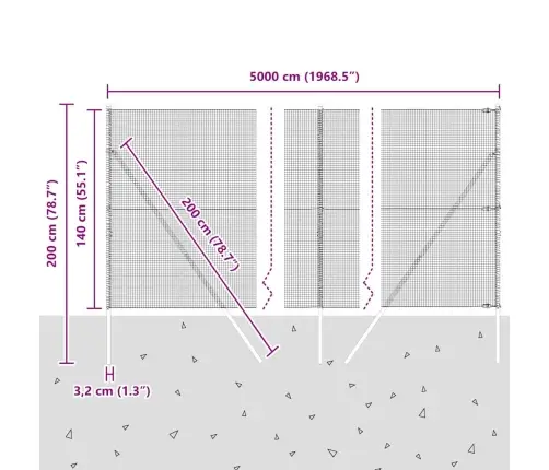 Metinātā Stieņu Žogs Ar 7 Stabiem, Pelēks 1.4X50 M Tērauds Vidaxl