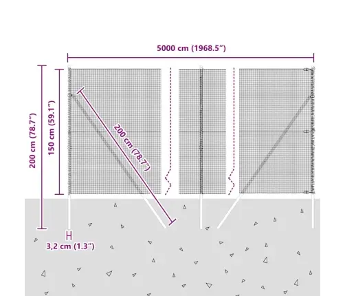 Savilkto Stieņu Žogs Ar 13 Stabiem Pelēks 1.5X50 M Tērauds Vidaxl