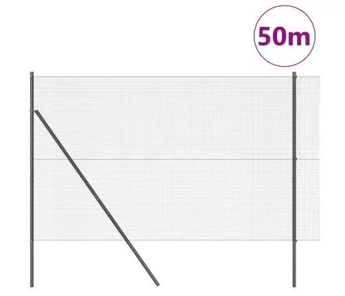 Savilkto Stieņu Žogs Ar 13 Stabiem Pelēks 1.5X50 M Tērauds Vidaxl