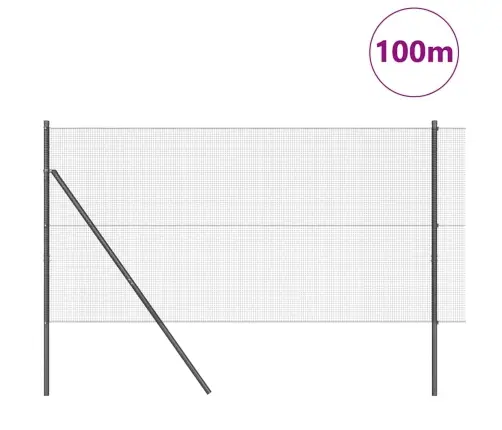 Metinātā Stieple Žogs Ar 13 Stabiem Pelēks 1X100 M Tērauds Vidaxl