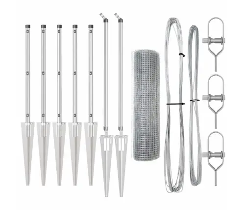 Metināts Stieples Žogs Ar 7 Adatas Stabiem 0.4X10 M Galvanizēta Tērauda Vidaxl