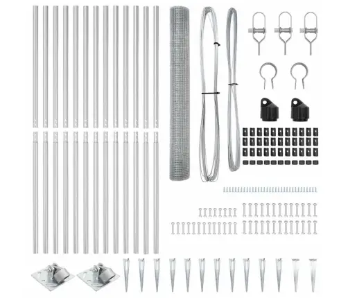 Metināts Stieples Žogs Ar 13 Naglu Stabiem 1.4X25 M Galvanizēta Tērauda Vidaxl