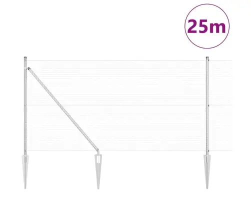 Metinātā Stieņu Žogs Ar 13 Spike Stabiem 1.4X25 M Cinkota Tērauda Vidaxl