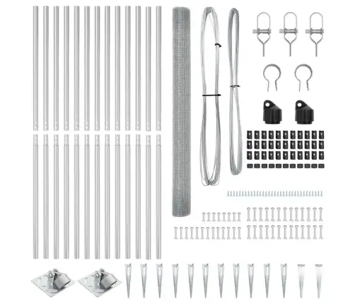 Savilktā Žoga Ar 13 Dzelzs Stabiem 1.5X25 M Galvanizēts Tērauds Vidaxl