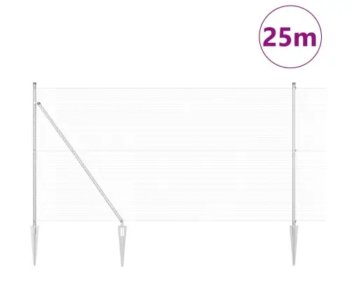 Savilktā Žoga Ar 13 Dzelzs Stabiem 1.5X25 M Galvanizēts Tērauds Vidaxl