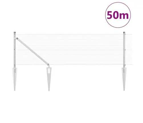 Metināts Stieplu Žogs Ar 13 Kāpņu Stabiem 0.5X50 M Galvanizēta Tērauda Vidaxl