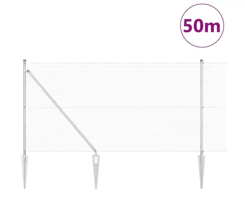 Sasaistītais Stieples Žogs Ar 13 Enkuru Stabiem 1X50 M Cinkots Tērauds Vidaxl