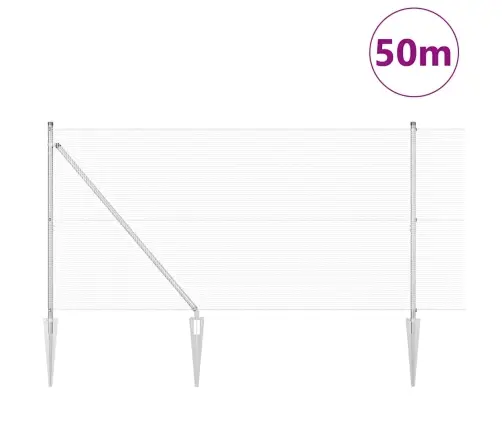 Metinātais Stieņu Žogs Ar 13 Kāju Stabiem 1.4X50 M Cinkots Tērauds Vidaxl