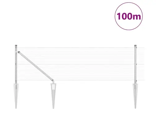 Savilkto Stiepļu Žogs Ar 13 Naglu Stabiem 0.6X100 M Galvanizēts Tērauds Vidaxl