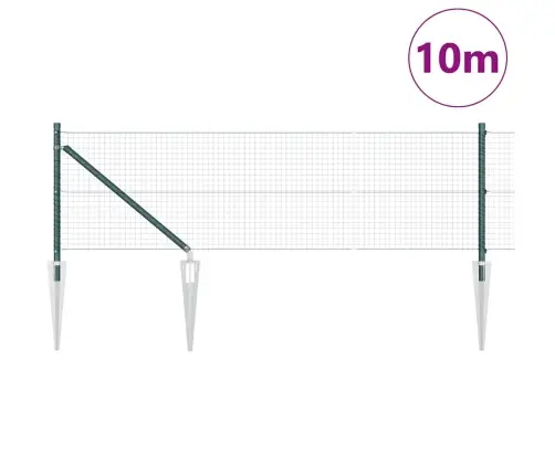 Metināts Vadu Žogs Ar 7 Sākuma Stabiņiem Zaļš 0.4X10 M Tērauds Vidaxl