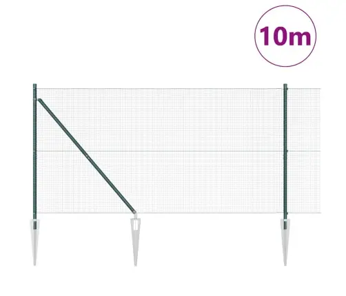 Metināto Stieņu Žogs Ar 7 Enkura Stieņiem, Zaļš 1.2X10 M, Tērauds Vidaxl
