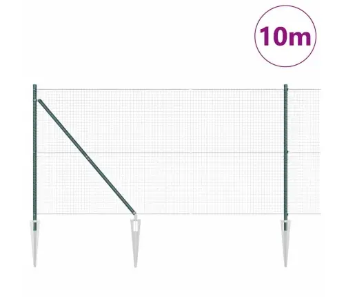 Metinātā Stieņu Žogs Ar 7 Spike Stabiņiem, Zaļš 1.2X10 M Tērauds Vidaxl