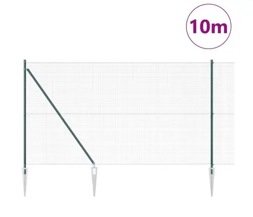 Savilkto Stieņu Žogs Ar 7 Spikes Stabiem Zaļš 1,5X10 M Tērauds Vidaxl