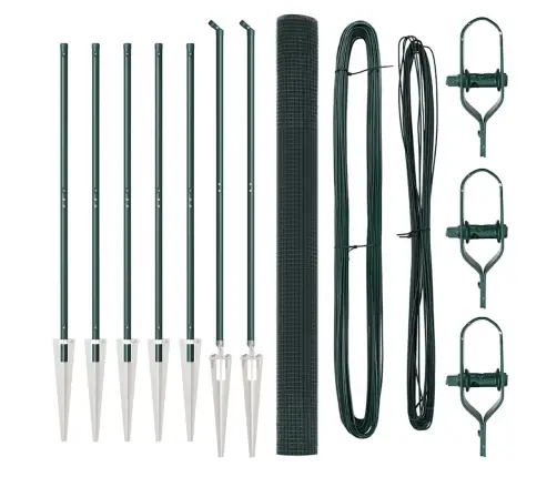 Zaļo Žoga Stabu Komplekts 2 Gab Zaļš Plastmasas Pārklāta Stieple Vidaxl