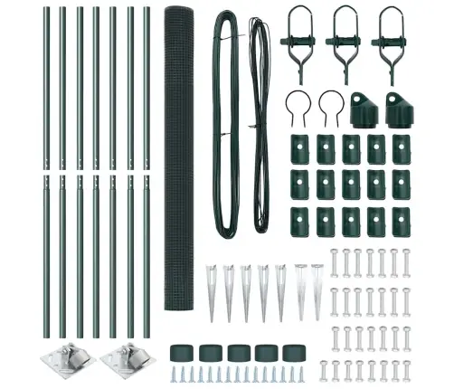 Zaļo Žoga Stabu Komplekts 2 Gab Zaļš Plastmasas Pārklāta Stieple Vidaxl