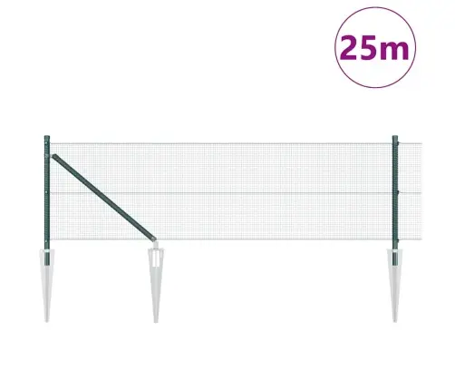 Metinātais Stieples Žogs Ar 13 Spīķu Stabiem Zaļā 0.6X25 M Tērauda Vidaxl Metinātais Stieples Žogs Ar 13 Spīķu Stabiem Zaļā 0.6X25 M Tērauda Vidaxl