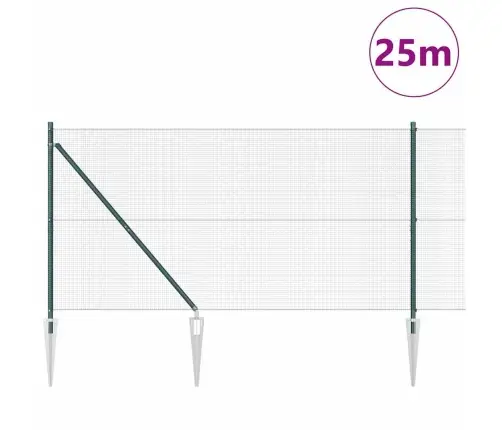 Metāla Sieta Žogs Ar 13 Mietiem Zaļš 1.2X25 M Tērauds Vidaxl