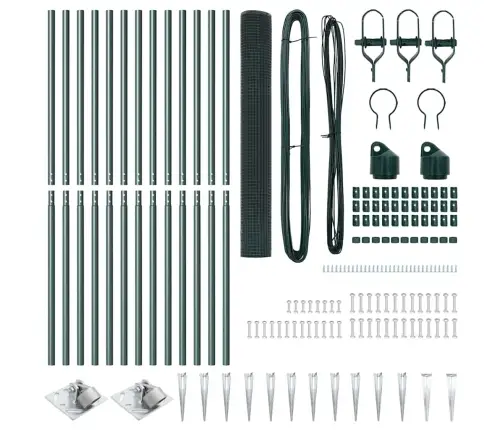 Sakabām Vadiem Žogs Ar 13 Pīķa Stabiem Zaļā Krāsā 1.2X25 M Tērauda Vidaxl